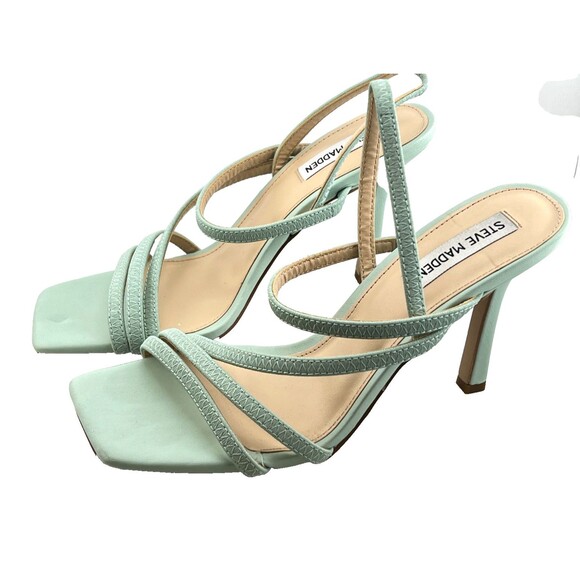 NIB STEVE MADDEN Women's 9 Next Mint Green Strappy Heeled Sandals Stiletto Vegan - Picture 4 of 10